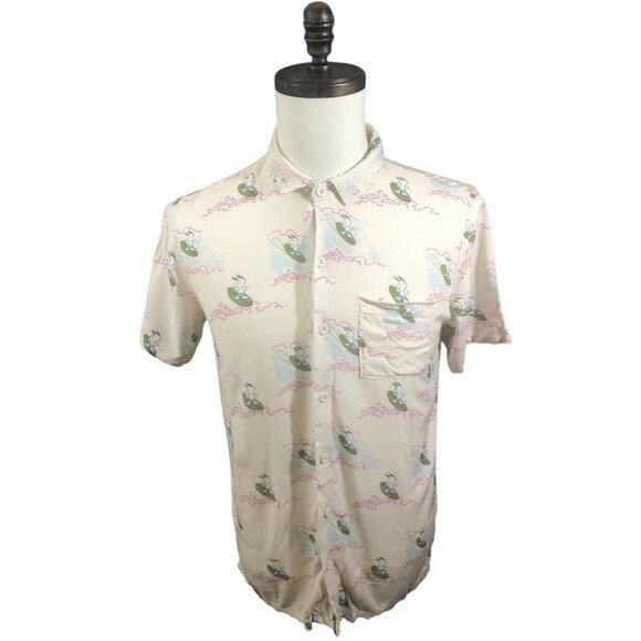 Peanuts Snoopy Button Down Shirt Mens Pink Small 100% Rayon - Picture 1 of 5